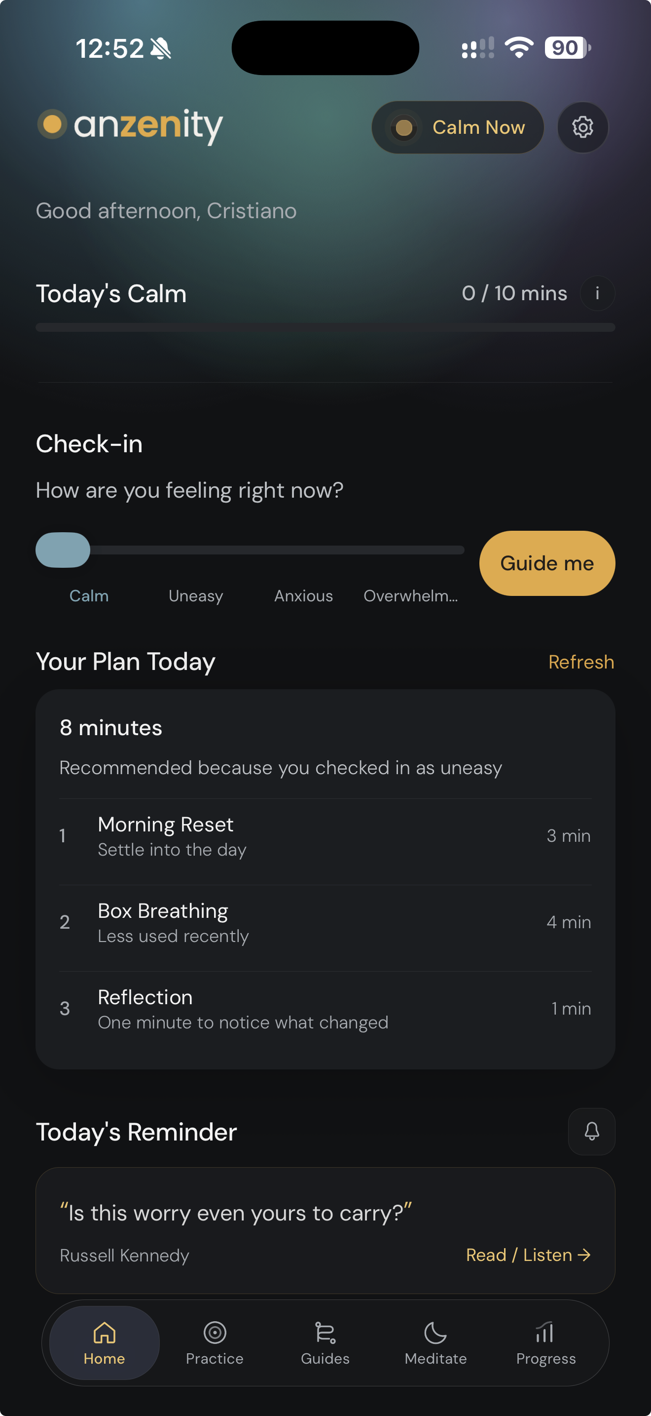 Anzenity home screen