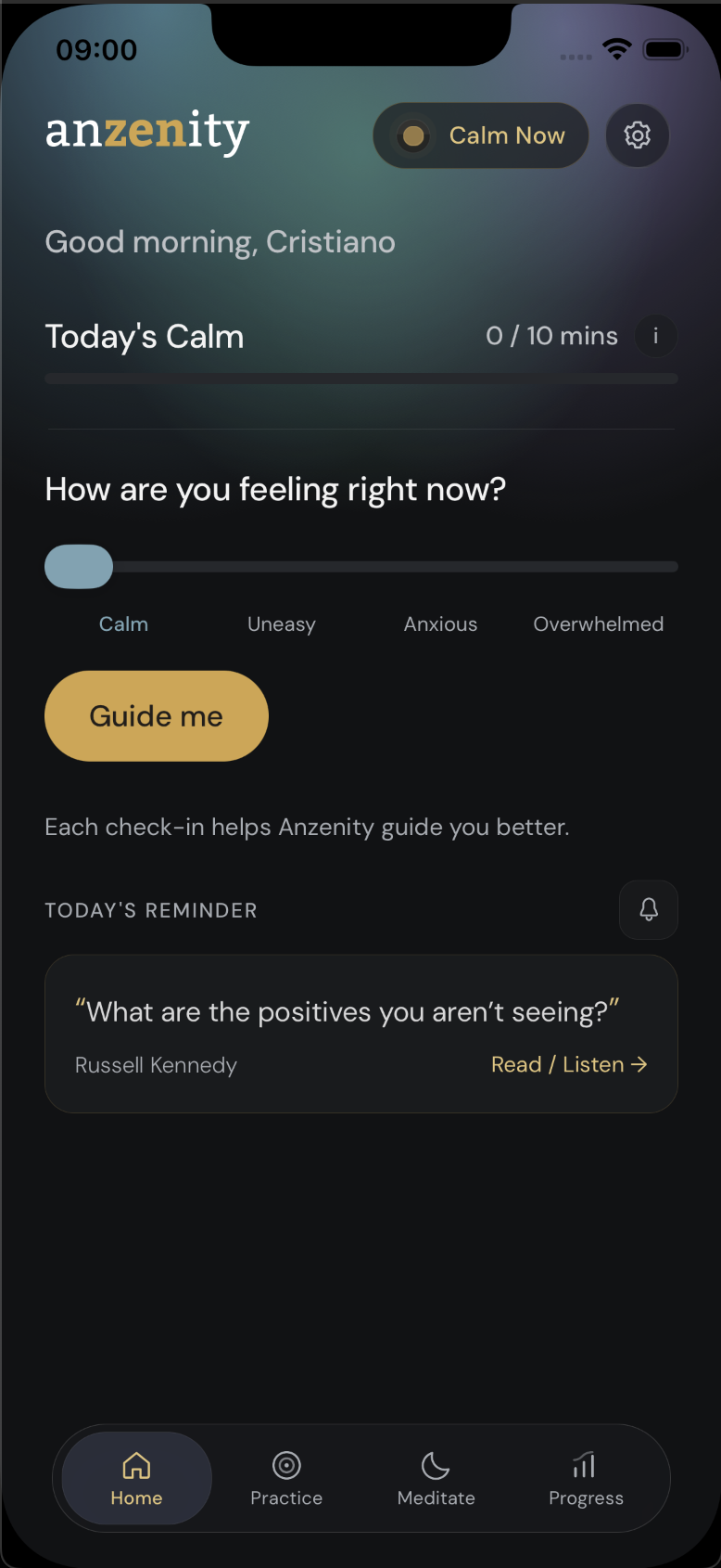 Anzenity home screen